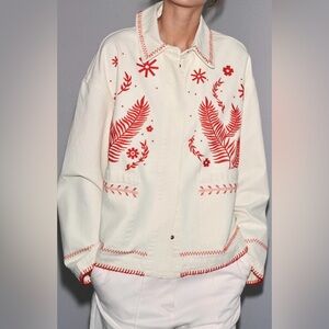 Zara Zw Collection Embroidered Overshirt Size Large *BEAUTIFUL*!